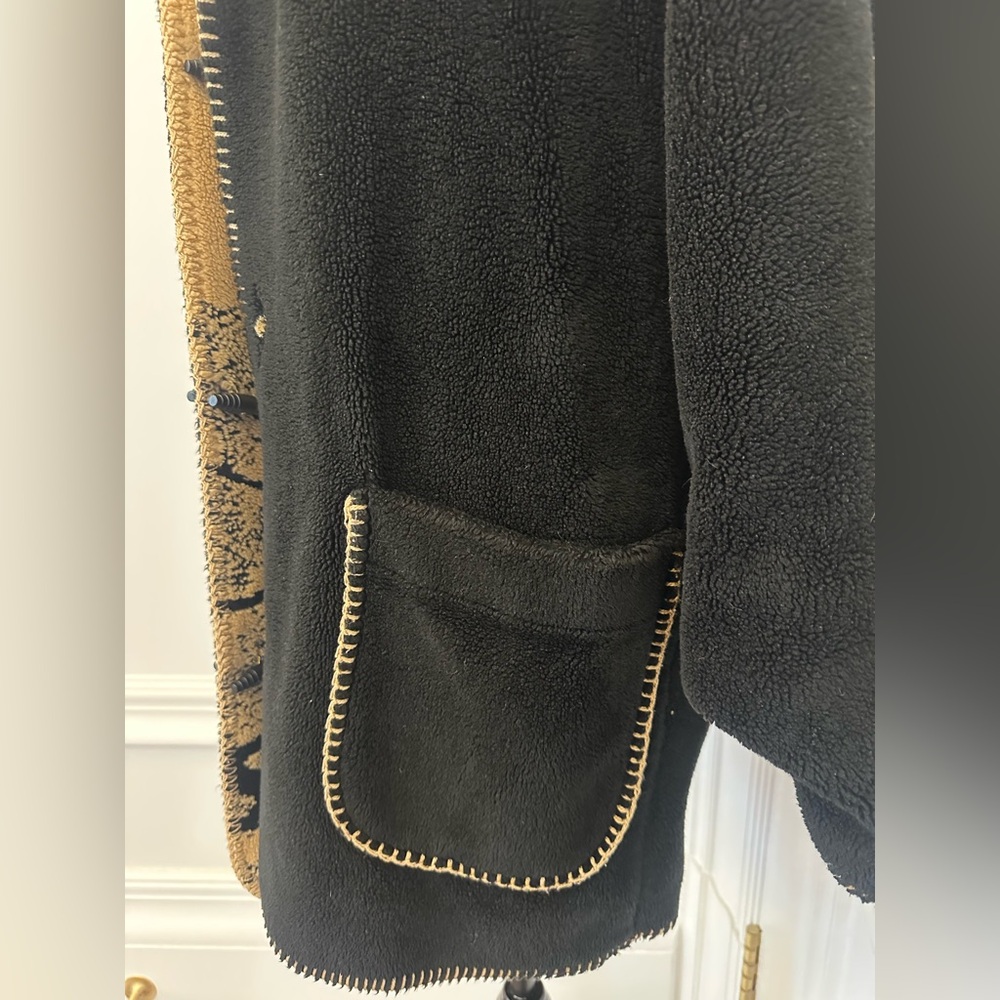 Vintage 1980s Cozy Fuzzy Reversible Brown Black Denali Polar Fleece Coat (Large) - Picture 10 of 13